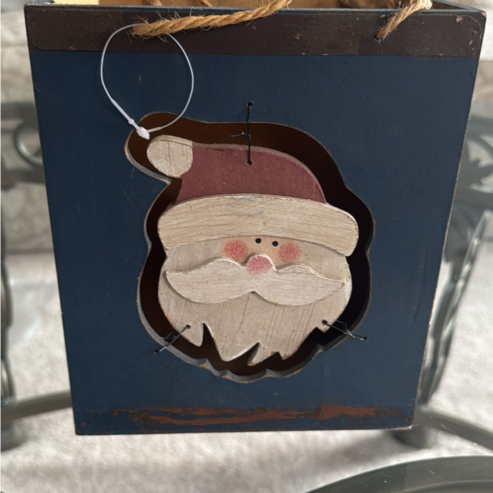 Vintage Santa Wooden Gift Bag Decor